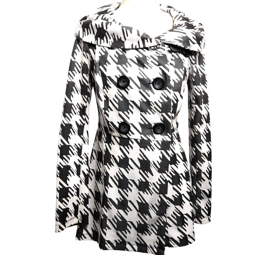 Tribal Houndstooth Peacoat Size S Charcoal & White Retro Charm Fashion Jacket